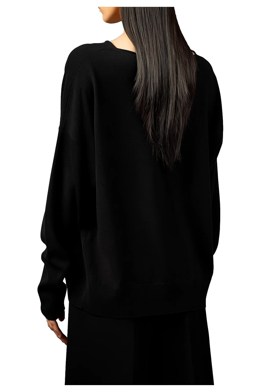 LIVIANA CONTI maglia donna nera con ampio scollo a cascata L5WB06 PRISCA 100% lana MADE IN ITALY