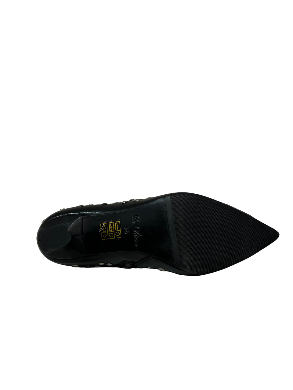 LA VITRINA “PORTO CERVO” – Stivale basso in pelle nero con applicazioni argento (tacco 5 cm)