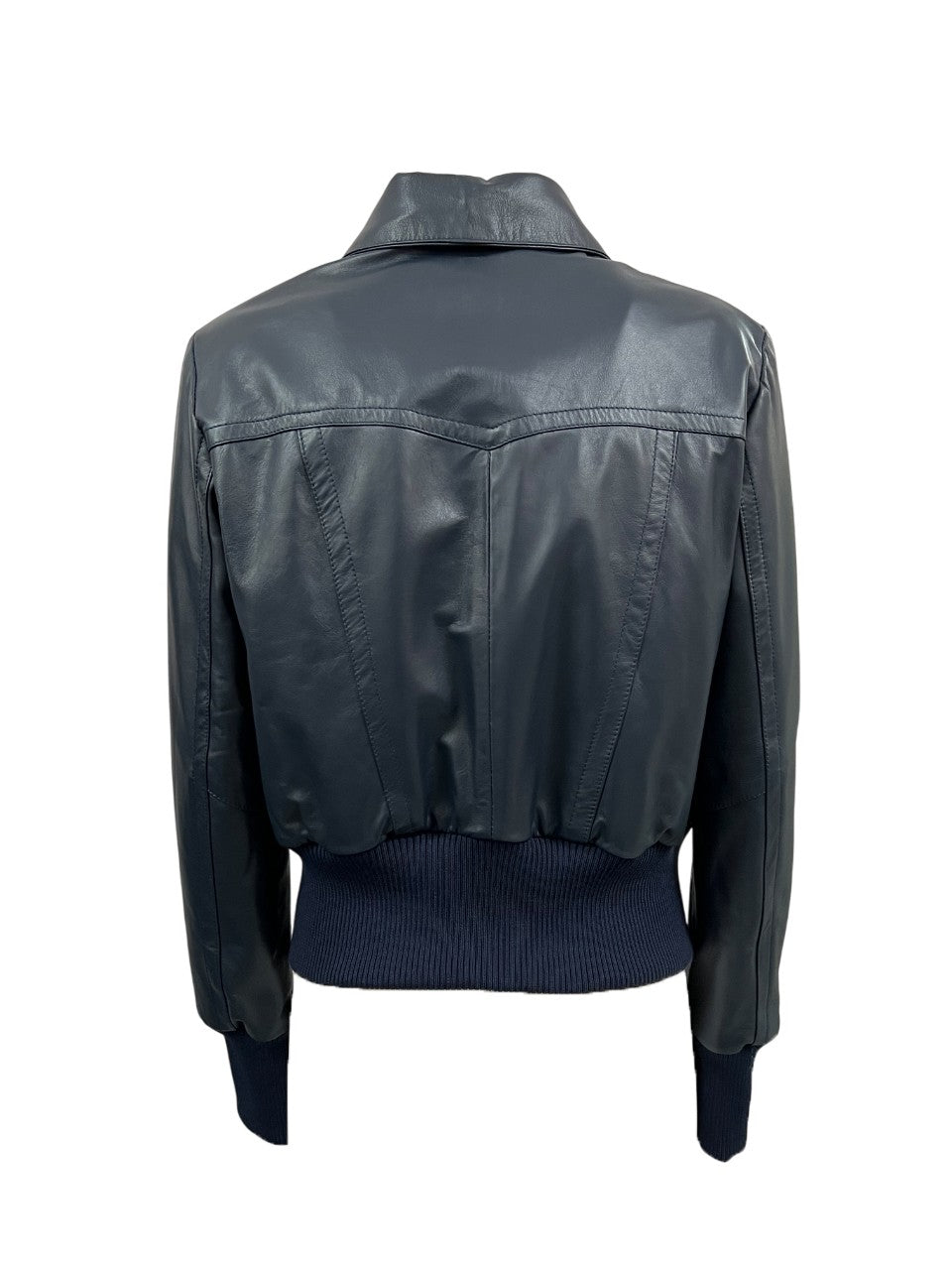 HERITAGE MP091-NP – Giubbino donna in pelle nappa blu, slim, zip e tasche (53 cm) – Made in Italy