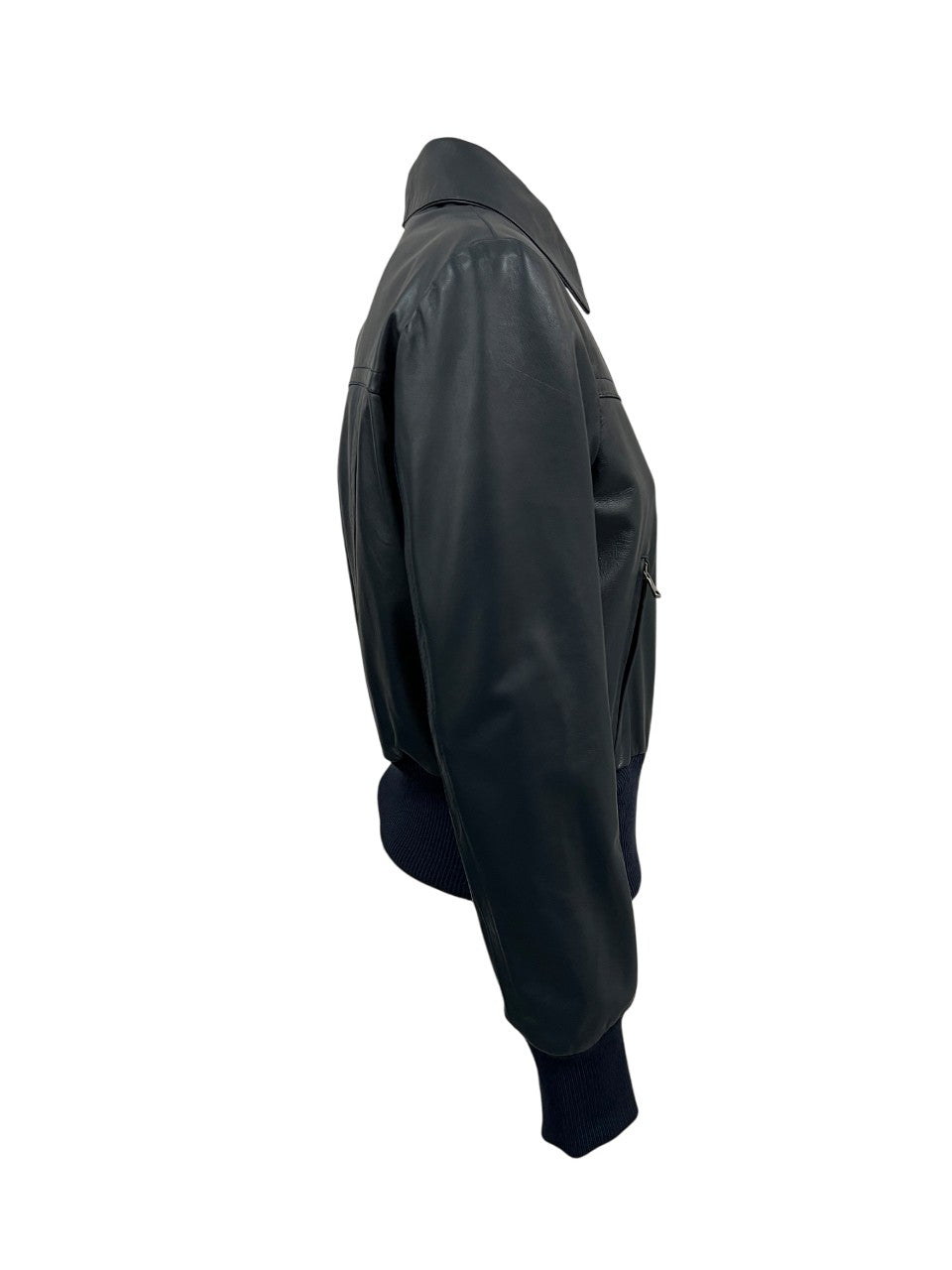 HERITAGE MP091-NP – Giubbino donna in pelle nappa blu, slim, zip e tasche (53 cm) – Made in Italy