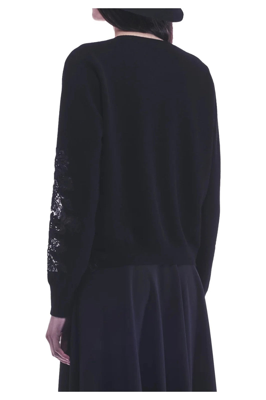 LIVIANA CONTI F5WG96 FAITH – Maglia 100% lana nera con inserti in pizzo (maniche & fianchi)