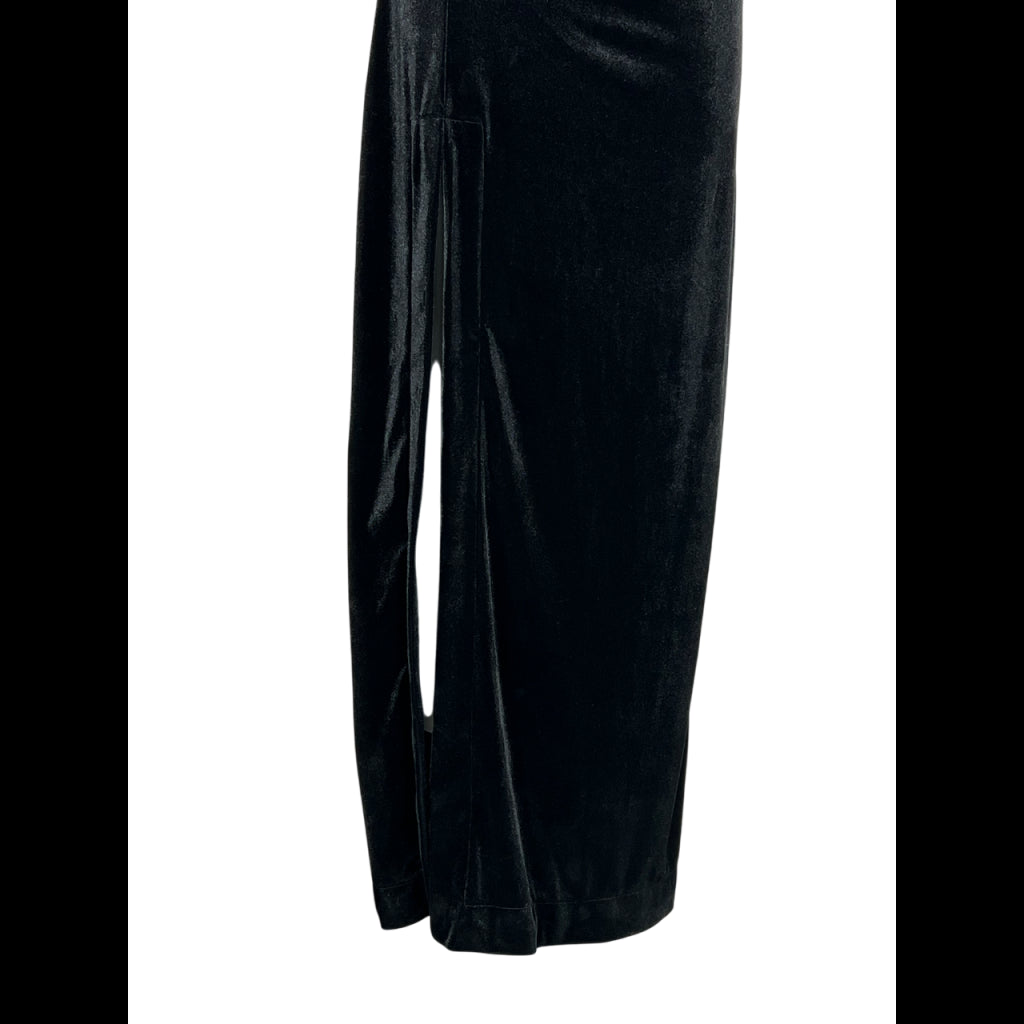 OTHERWISE by JUSTMINE JABAB0025-0507 – Abito lungo nero in jersey velluto con drappeggio e spacco (slim)