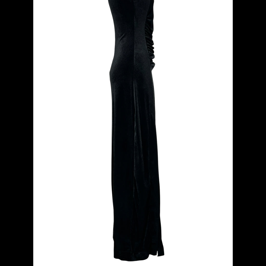 OTHERWISE by JUSTMINE JABAB0025-0507 – Abito lungo nero in jersey velluto con drappeggio e spacco (slim)