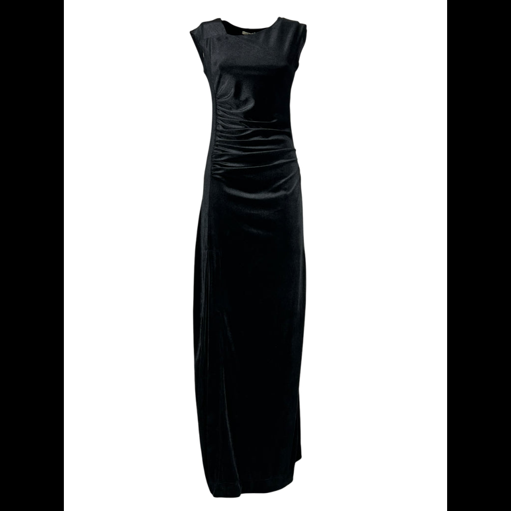 OTHERWISE by JUSTMINE JABAB0025-0507 – Abito lungo nero in jersey velluto con drappeggio e spacco (slim)