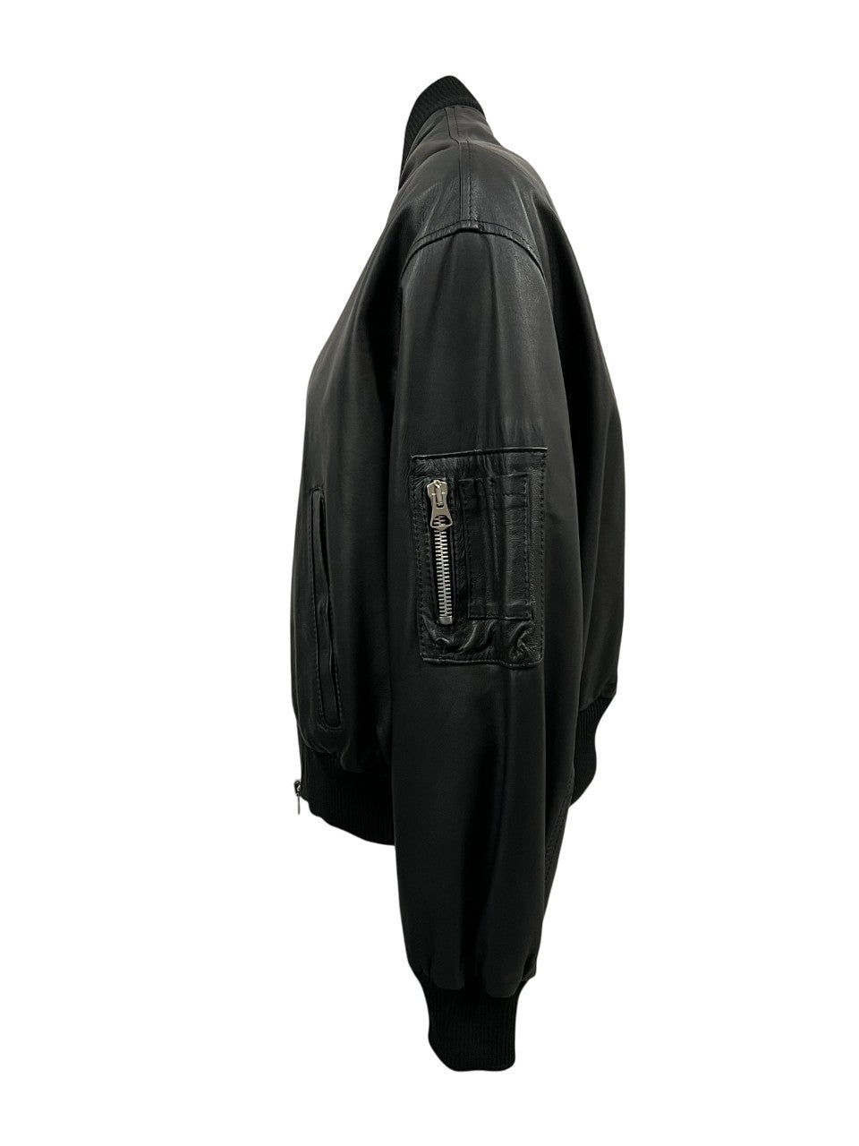 HERITAGE MP414-NP – Bomber over donna in pelle nappa nera con taschino manica (57 cm) – Made in Italy