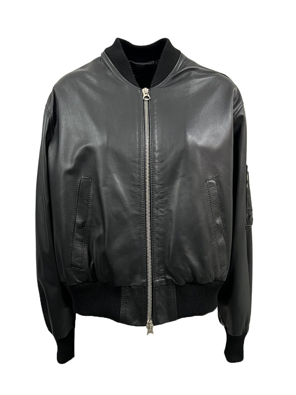 HERITAGE MP414-NP – Bomber over donna in pelle nappa nera con taschino manica (57 cm) – Made in Italy