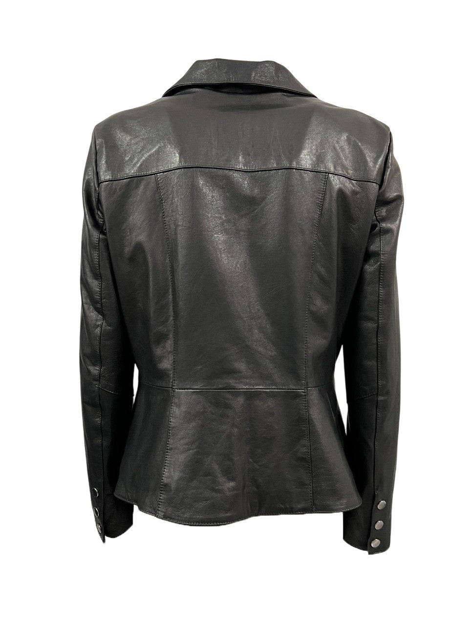 HERITAGE MP062-NT – Giacca biker donna in pelle nappa nera, zip laterale (slim 58 cm) – Made in Italy