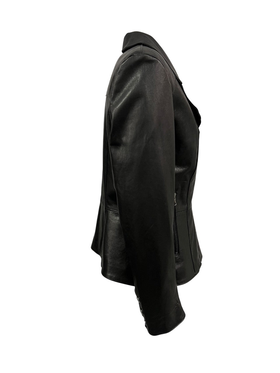 HERITAGE MP062-NT – Giacca biker donna in pelle nappa nera, zip laterale (slim 58 cm) – Made in Italy