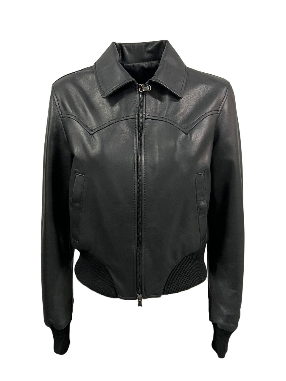 HERITAGE MP403-NP – Giubbino donna in pelle nappa nera con zip e bordo elastico (slim 54 cm) – Made in Italy