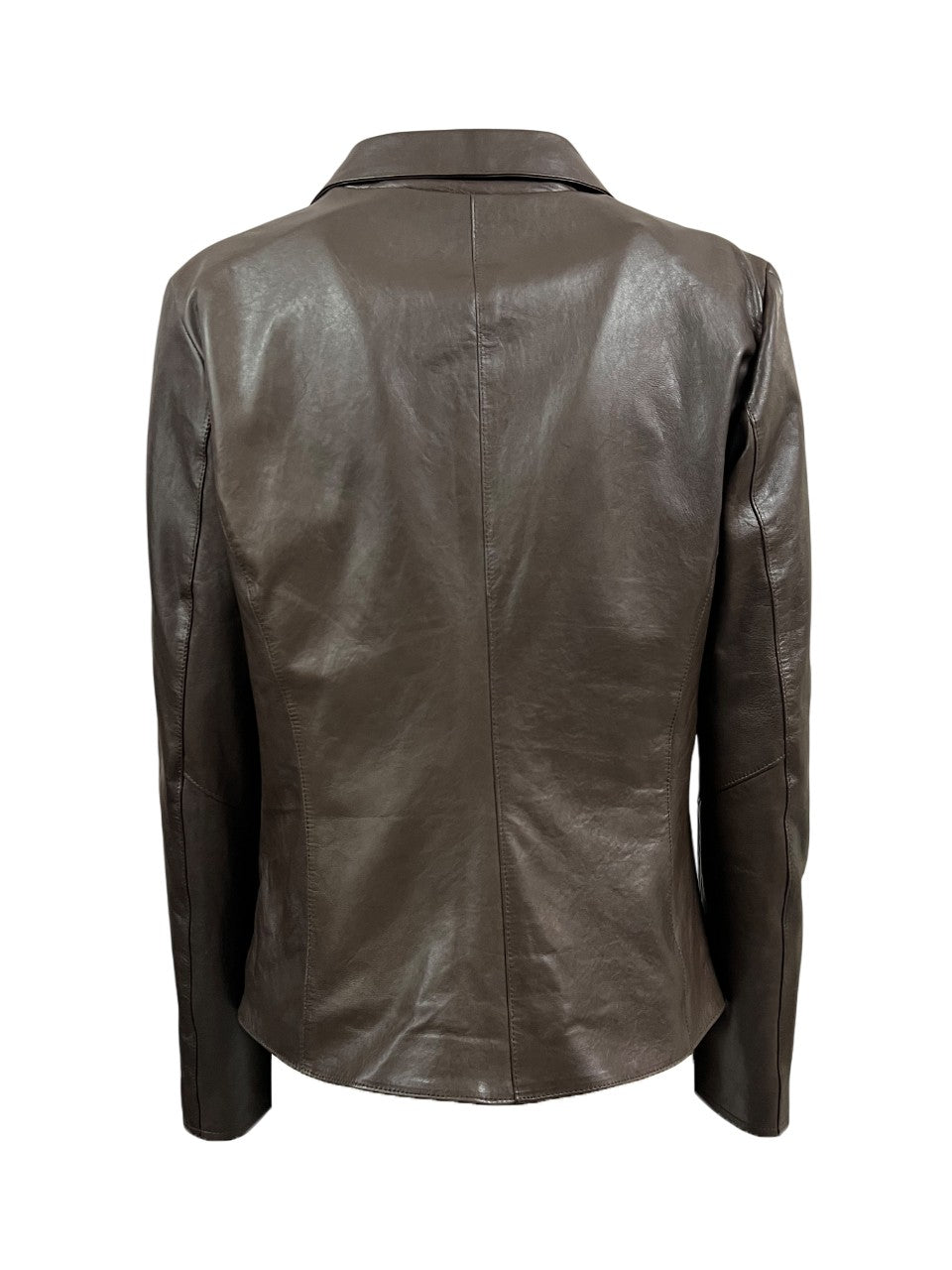 HERITAGE MP165-NT – Giacca/blazer donna in pelle nappa marrone, 2 bottoni (59 cm) – Made in Italy