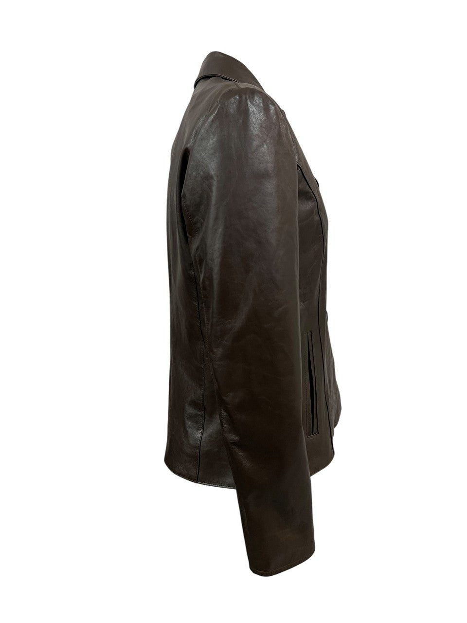 HERITAGE MP165-NT – Giacca/blazer donna in pelle nappa marrone, 2 bottoni (59 cm) – Made in Italy