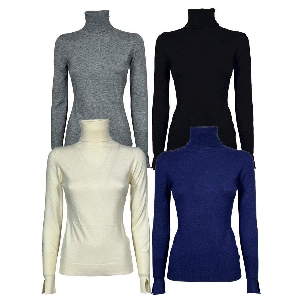 KORALLINE art. 600 – Maglia donna slim collo alto, manica lunga con spacco (58 cm)