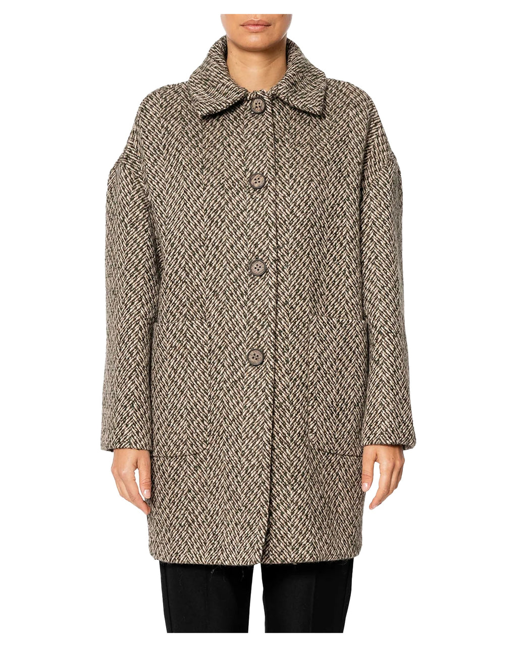 RUE BISQUIT RW1520 cappotto ovetto spinato beige/grigio/marrone – 85 cm