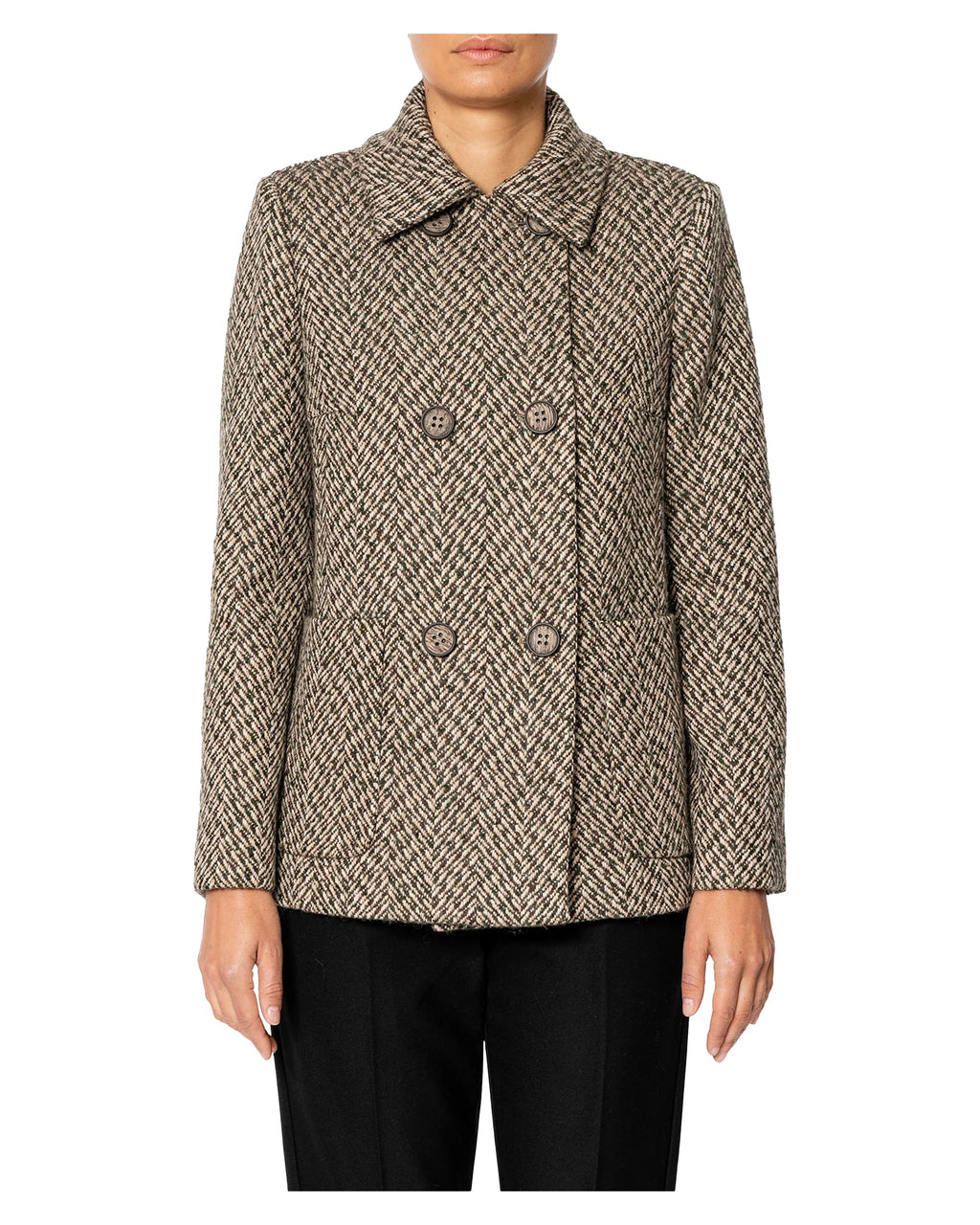 RUE BISQUIT RW1521 caban doppiopetto spinato beige/grigio/marrone – 68 cm