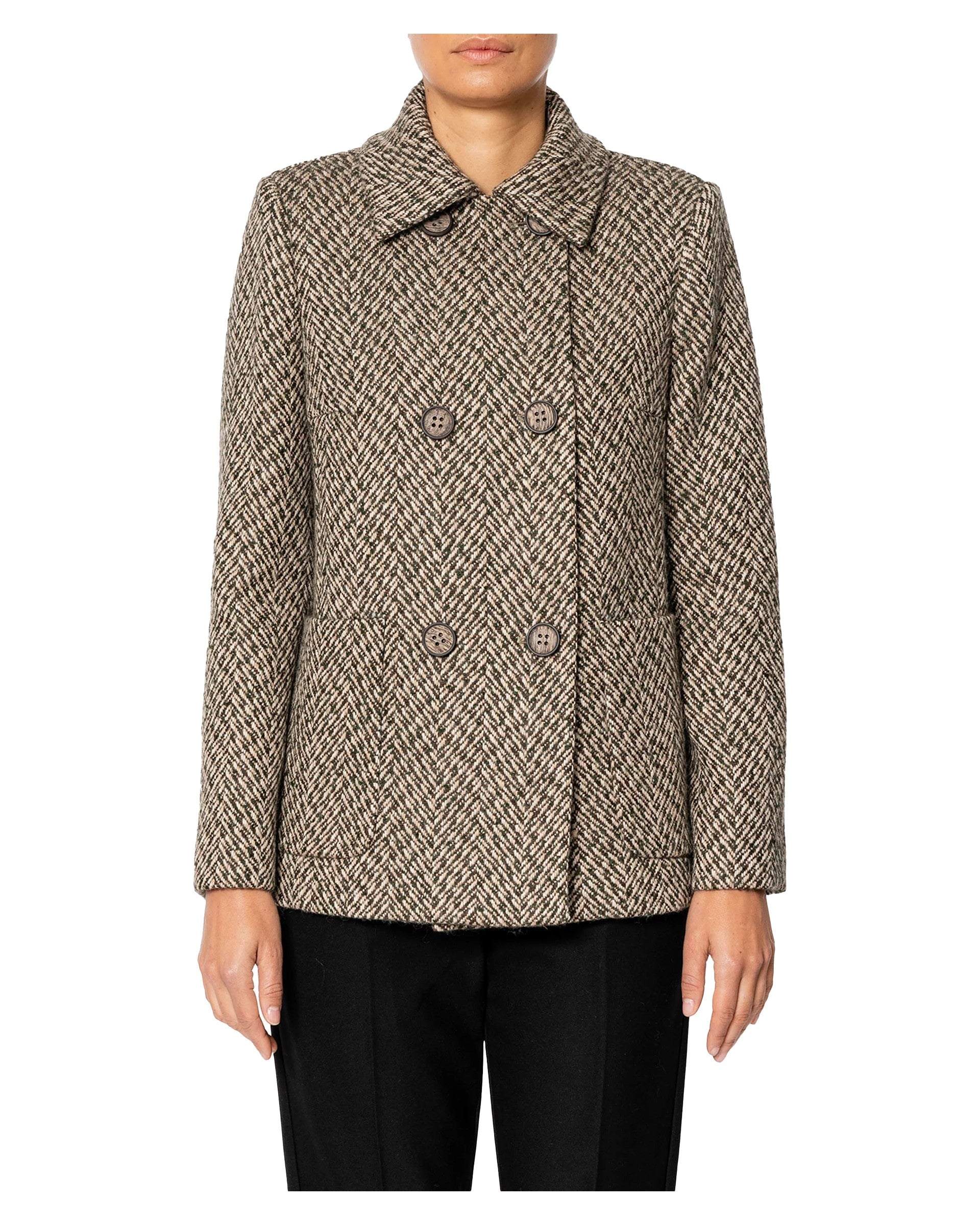 RUE BISQUIT RW1521 caban doppiopetto spinato beige/grigio/marrone – 68 cm