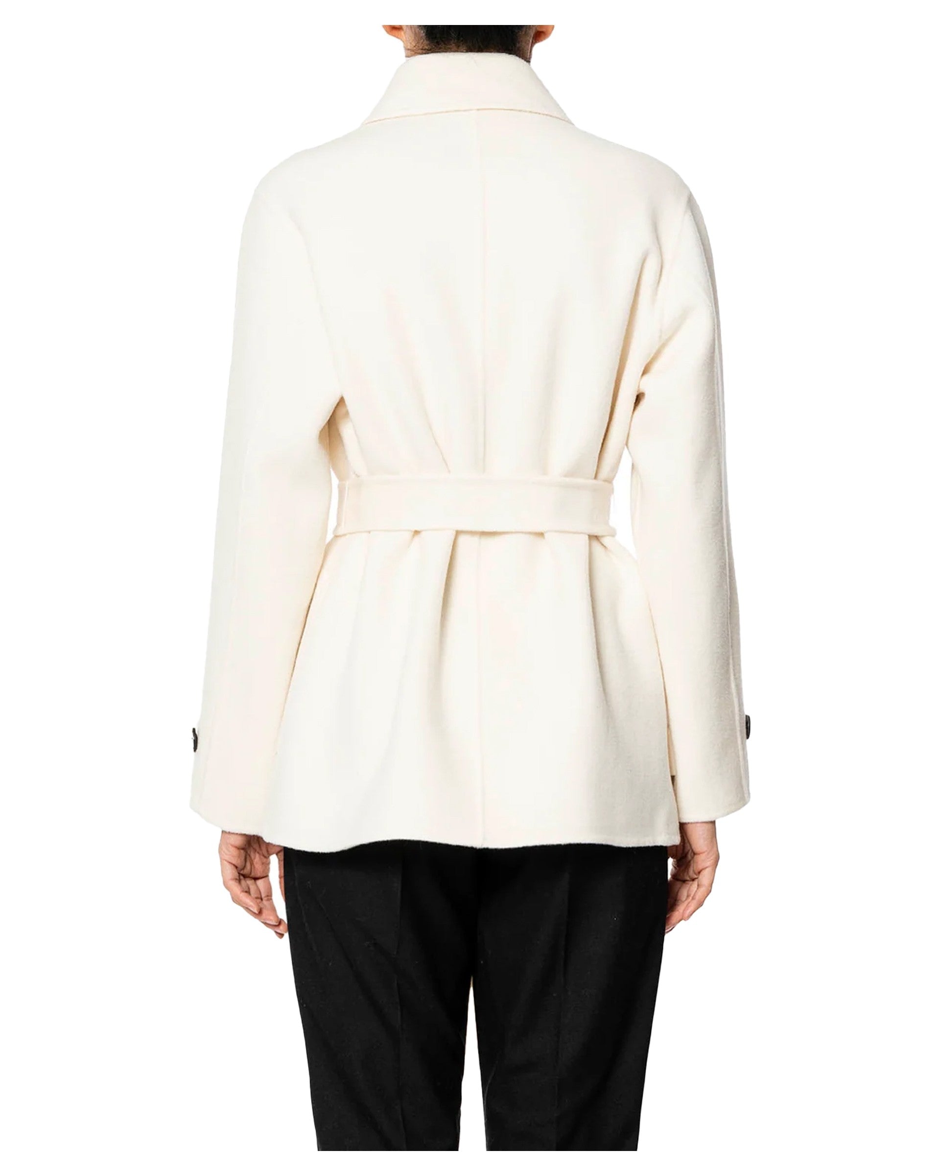 RUE BISQUIT RW1508 giaccone doppiopetto panna 100% lana con cintura – 75 cm