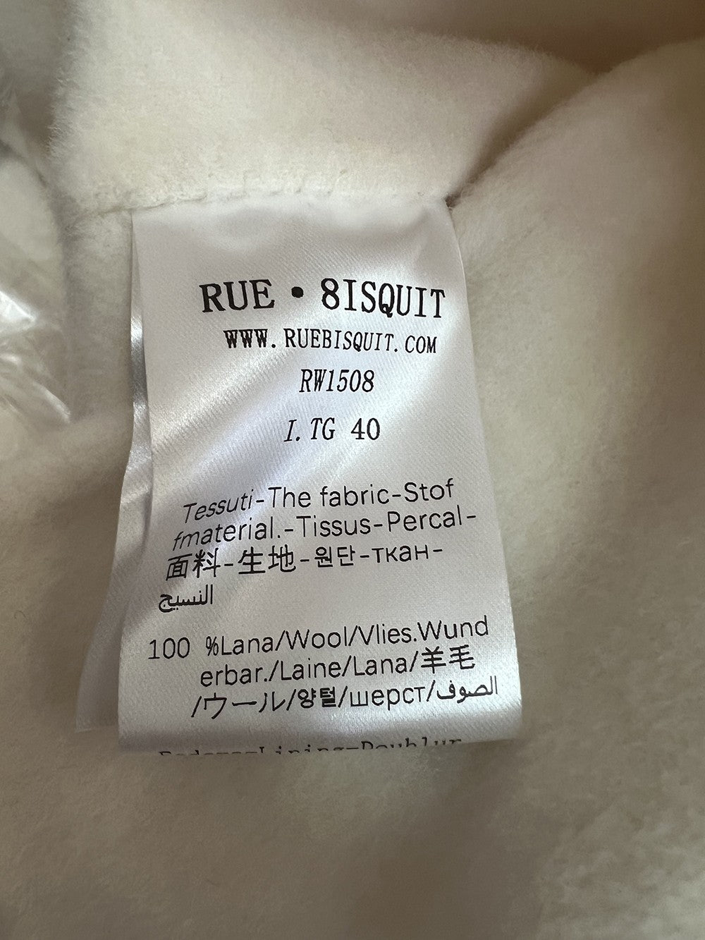 RUE BISQUIT RW1508 giaccone doppiopetto panna 100% lana con cintura – 75 cm