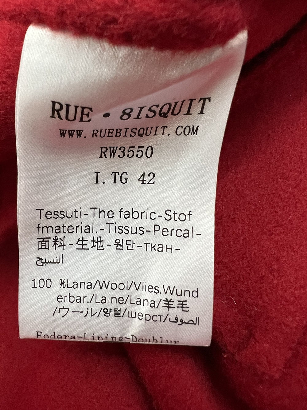 RUE BISQUIT RW1506 caban doppiopetto rosso 100% lana slim – 75 cm