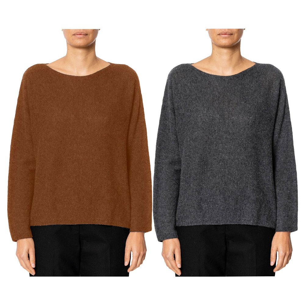 RUE BISQUIT RWC9520 BARCHETTA – Maglia 100% cashmere scollo a barca, boxy (58 cm)