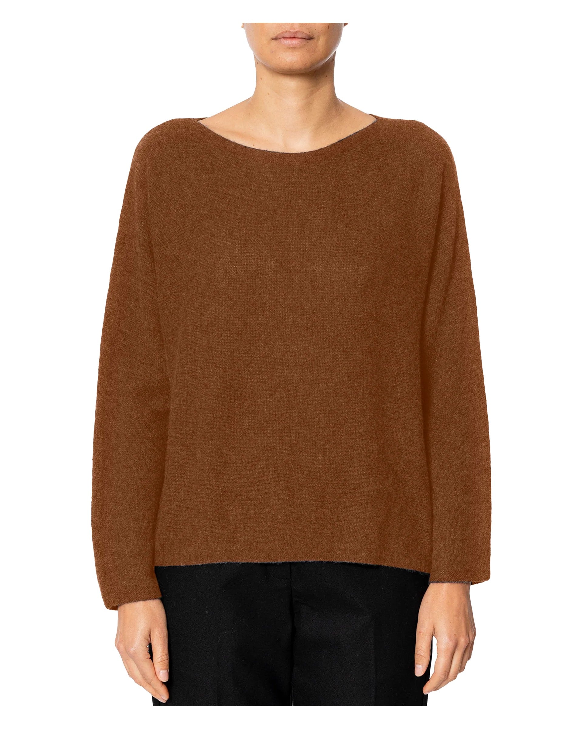 RUE BISQUIT RWC9520 BARCHETTA – Maglia 100% cashmere scollo a barca, boxy (58 cm)