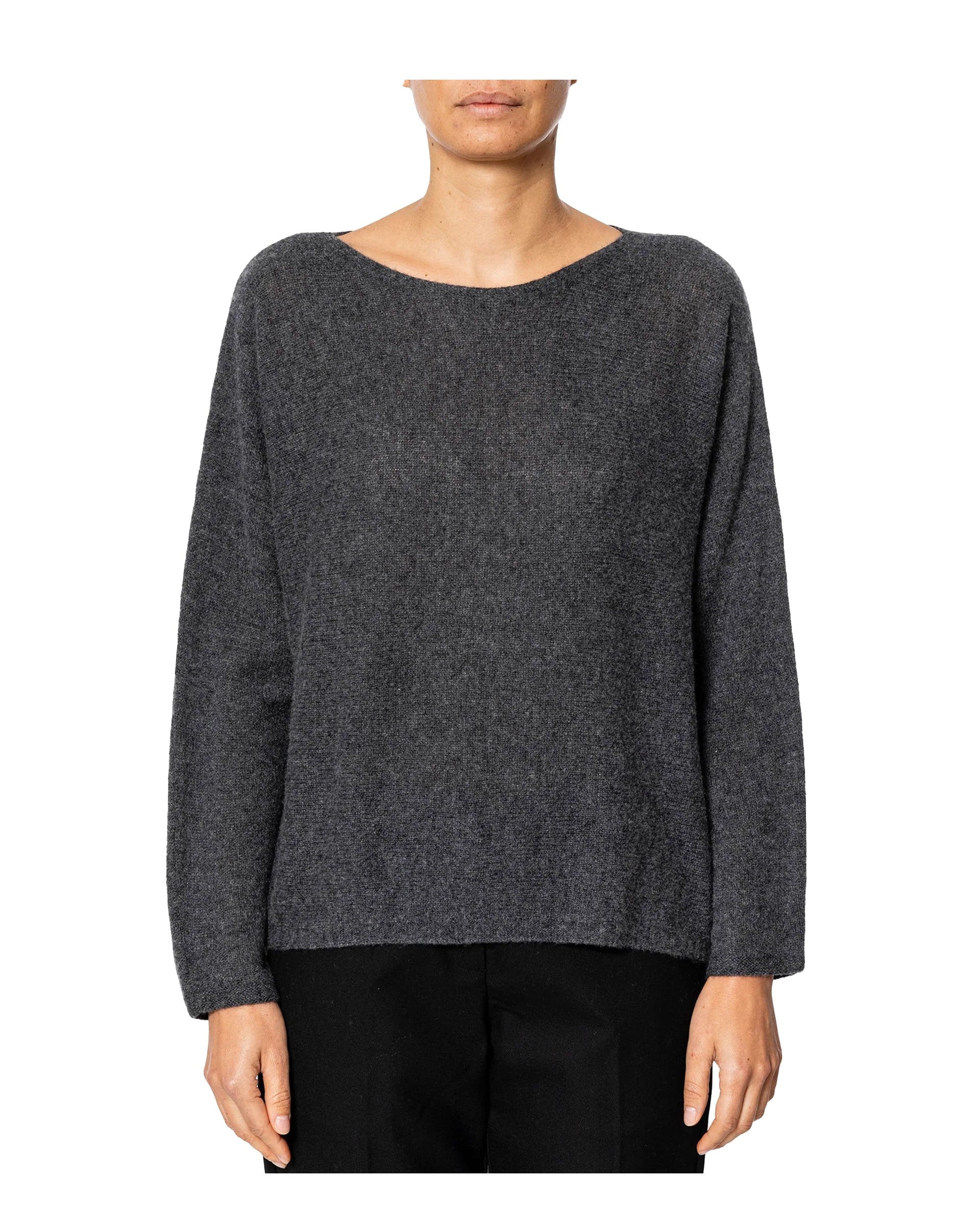 RUE BISQUIT RWC9520 BARCHETTA – Maglia 100% cashmere scollo a barca, boxy (58 cm)