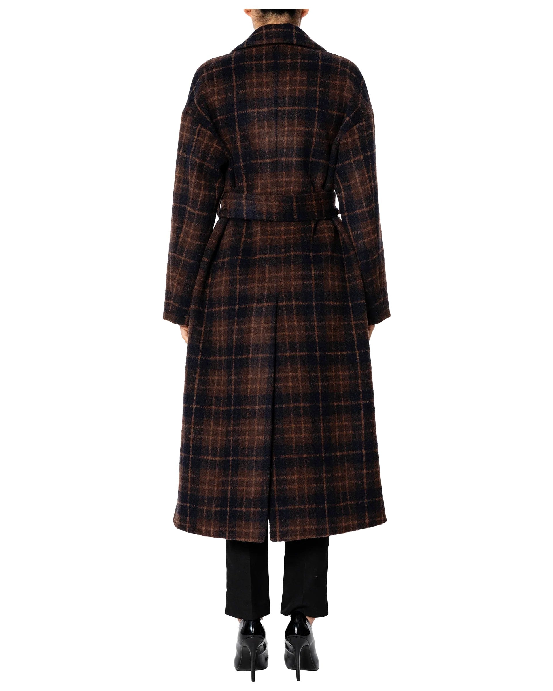 RUE BISQUIT RW1517 cappotto doppiopetto over check marrone/blu con cintura 125 cm