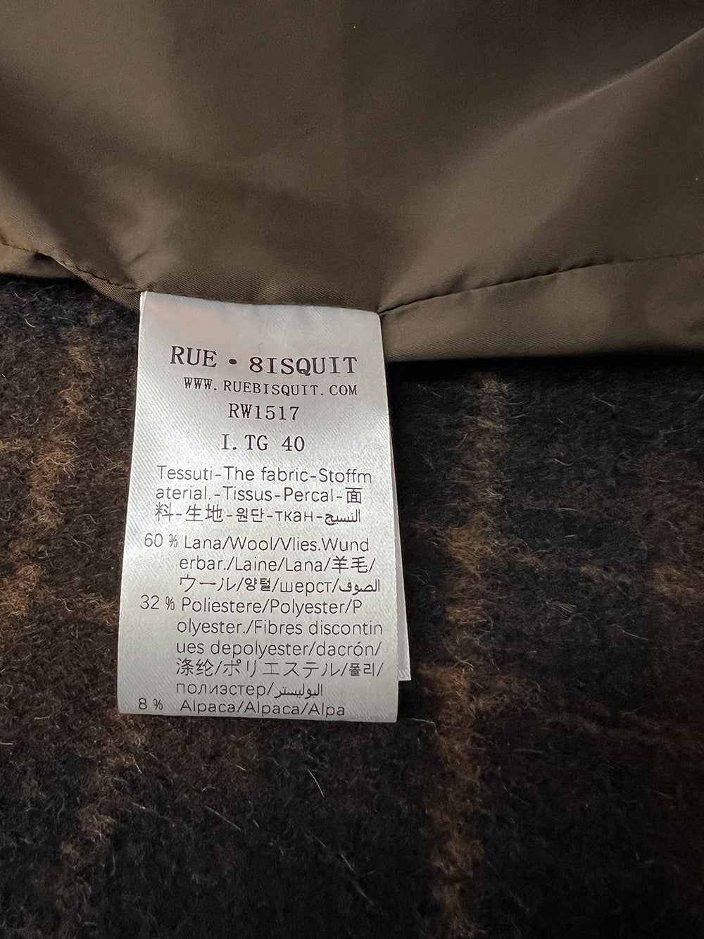 RUE BISQUIT RW1517 cappotto doppiopetto over check marrone/blu con cintura 125 cm