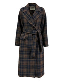 RUE BISQUIT RW1517 cappotto doppiopetto over check marrone/blu con cintura 125 cm