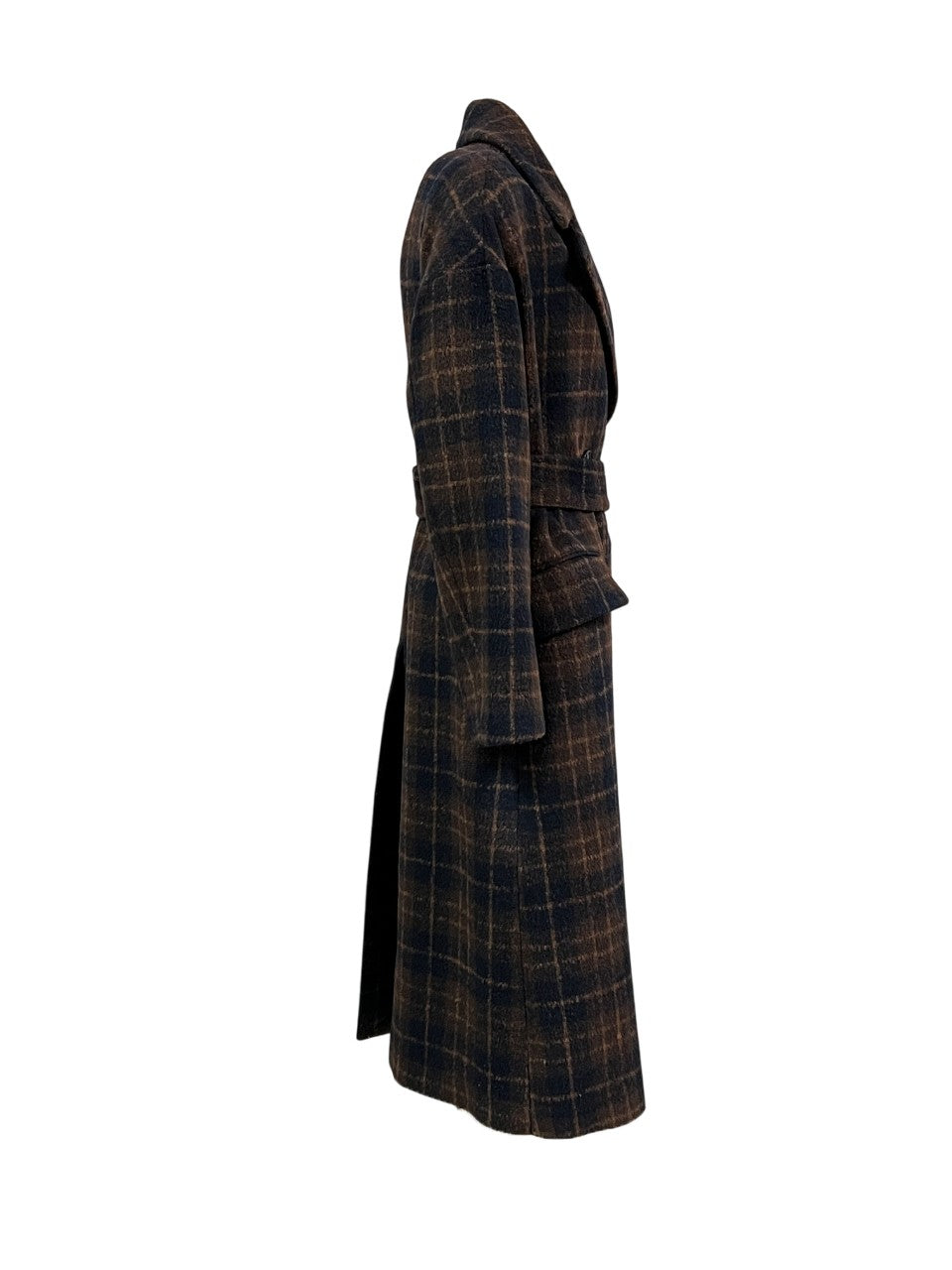 RUE BISQUIT RW1517 cappotto doppiopetto over check marrone/blu con cintura 125 cm