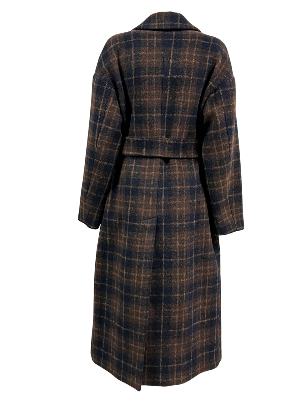 RUE BISQUIT RW1517 cappotto doppiopetto over check marrone/blu con cintura 125 cm