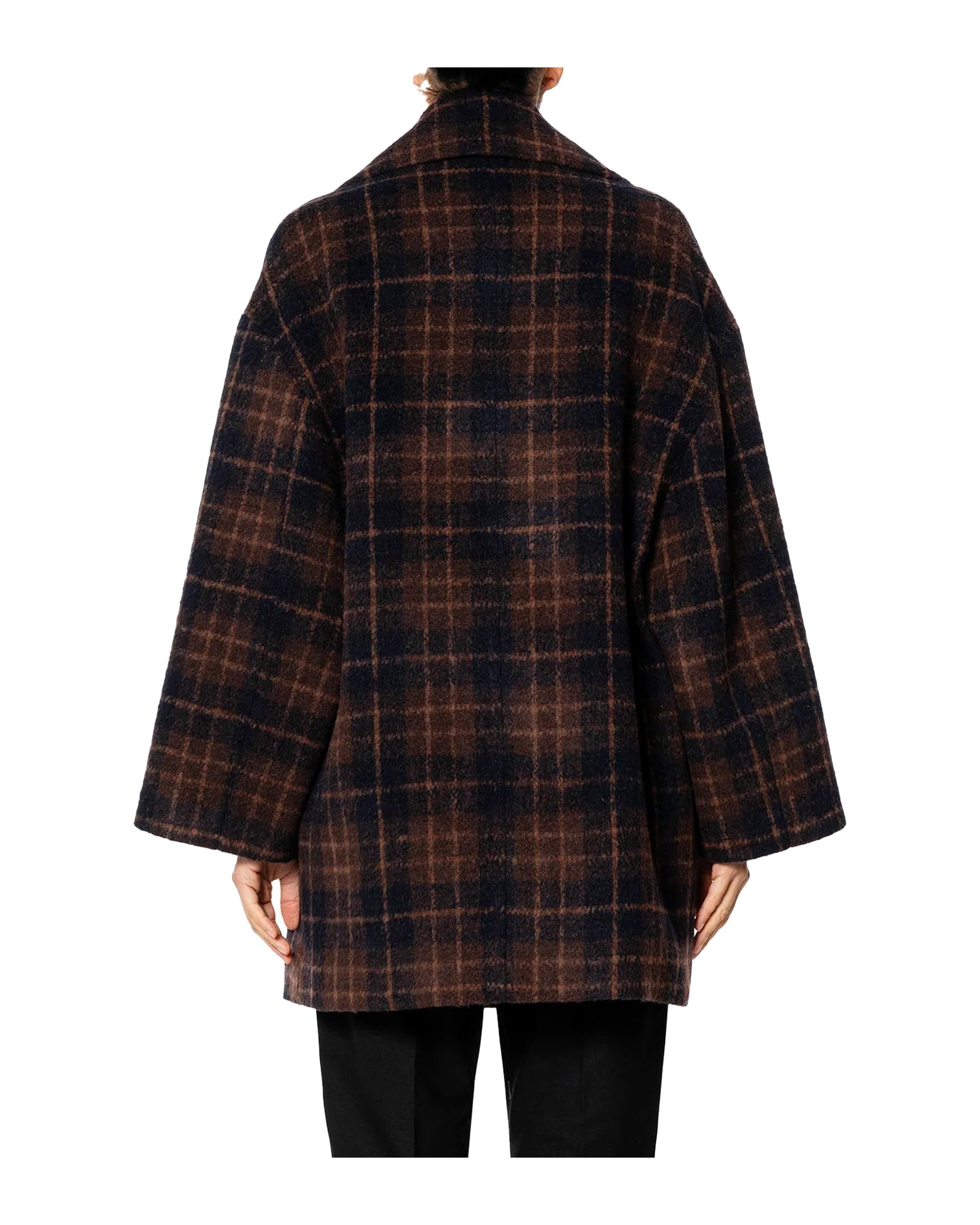 RUE BISQUIT RW1518 giaccone doppiopetto over check marrone/blu – 85 cm