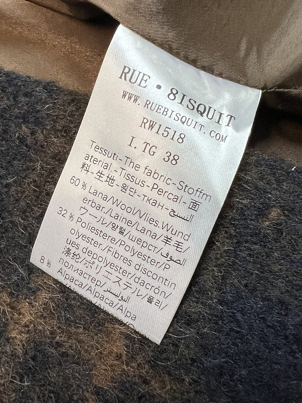 RUE BISQUIT RW1518 giaccone doppiopetto over check marrone/blu – 85 cm