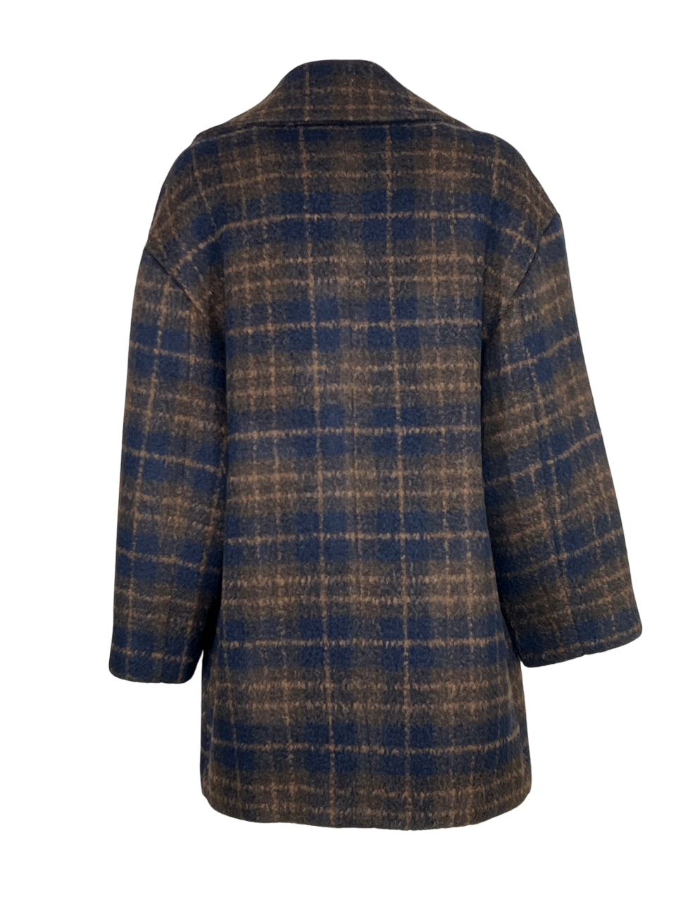 RUE BISQUIT RW1518 giaccone doppiopetto over check marrone/blu – 85 cm