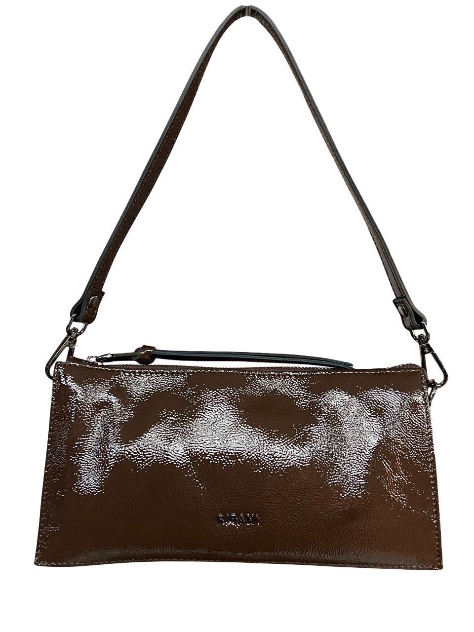 RIPANI E334QQ PATRIZIA – Borsa a spalla S in pelle effetto vernice con tracolla, triplo scomparto (Made in Italy)