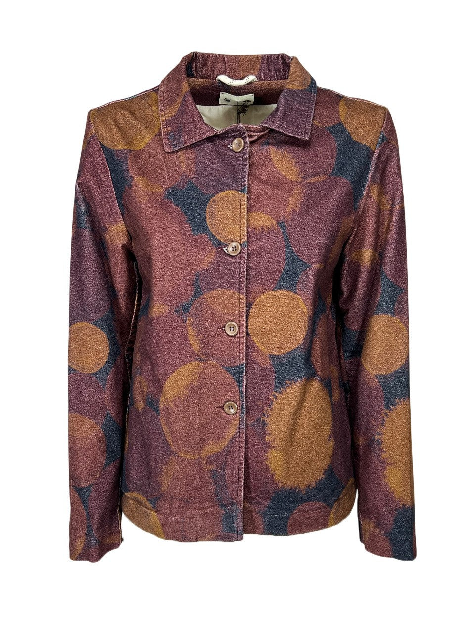 4.10 by BottegaChilometriZero DD25312 – Giacca svasata in velluto stampato burgundy/senape/nero (Made in Italy)