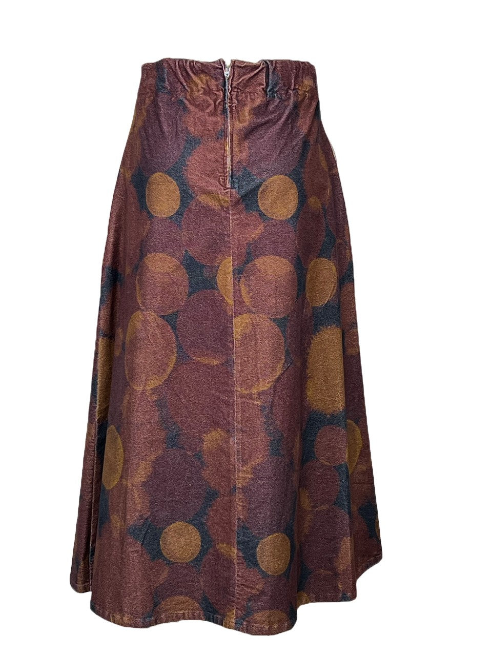 4.10 by BottegaChilometriZero DD25338 – Gonna lunga svasata in velluto stampato burgundy/senape/nero (Made in Italy)