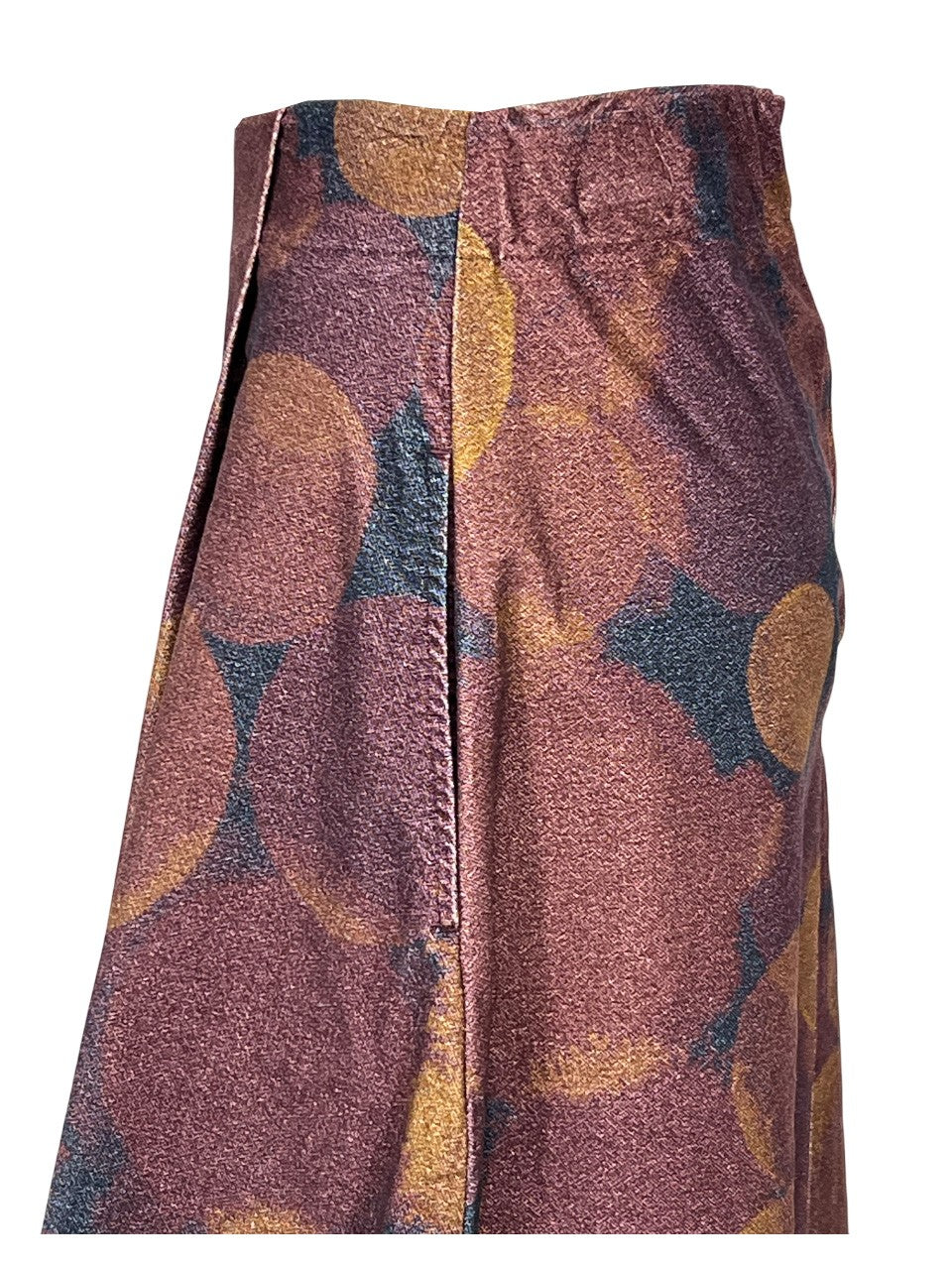 4.10 by BottegaChilometriZero DD25338 – Gonna lunga svasata in velluto stampato burgundy/senape/nero (Made in Italy)