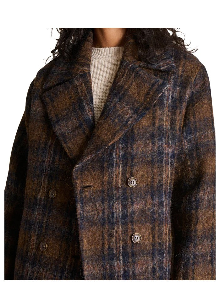 LA FEE MARABOUTEE ENGIE-A giaccone doppiopetto ampio a quadri marrone/blu