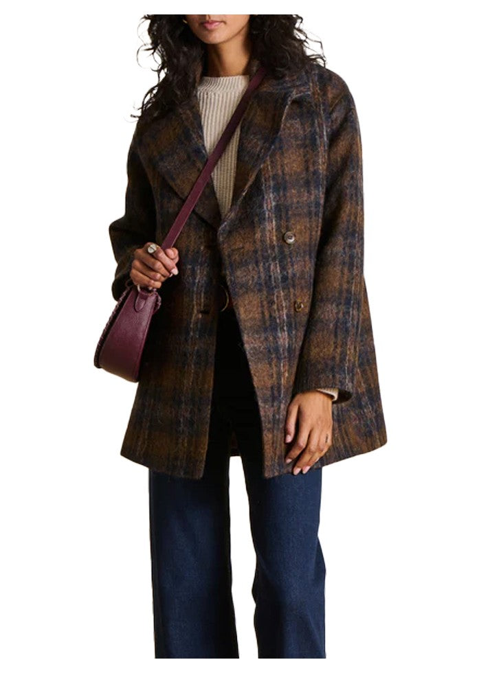 LA FEE MARABOUTEE ENGIE-A giaccone doppiopetto ampio a quadri marrone/blu