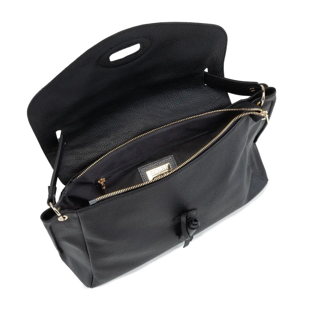 RIPANI CATERINA E281ZO L – Borsa a mano in pelle nera con inserto cavallino (Made in Italy)