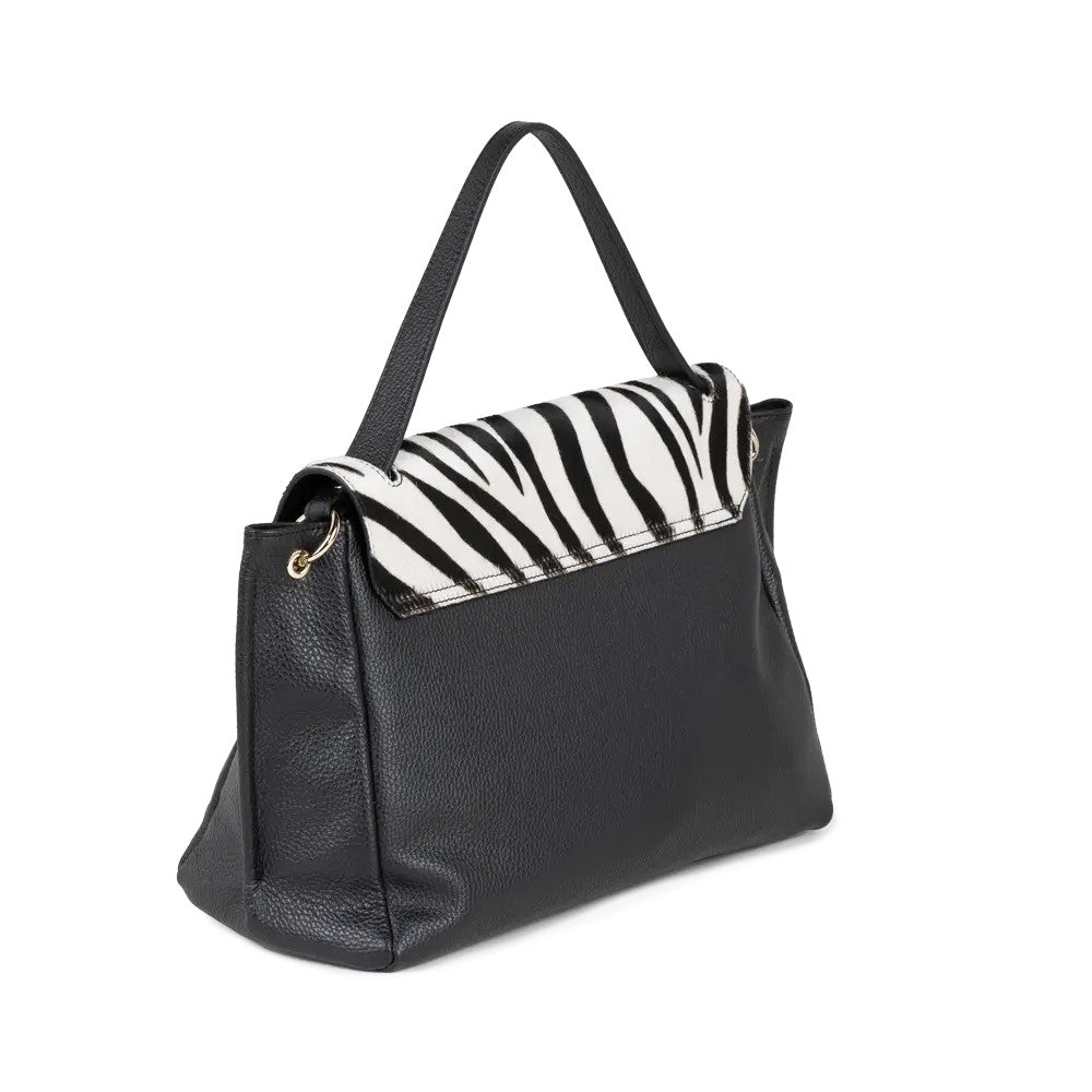 RIPANI CATERINA E281ZO L – Borsa a mano in pelle nera con inserto cavallino (Made in Italy)