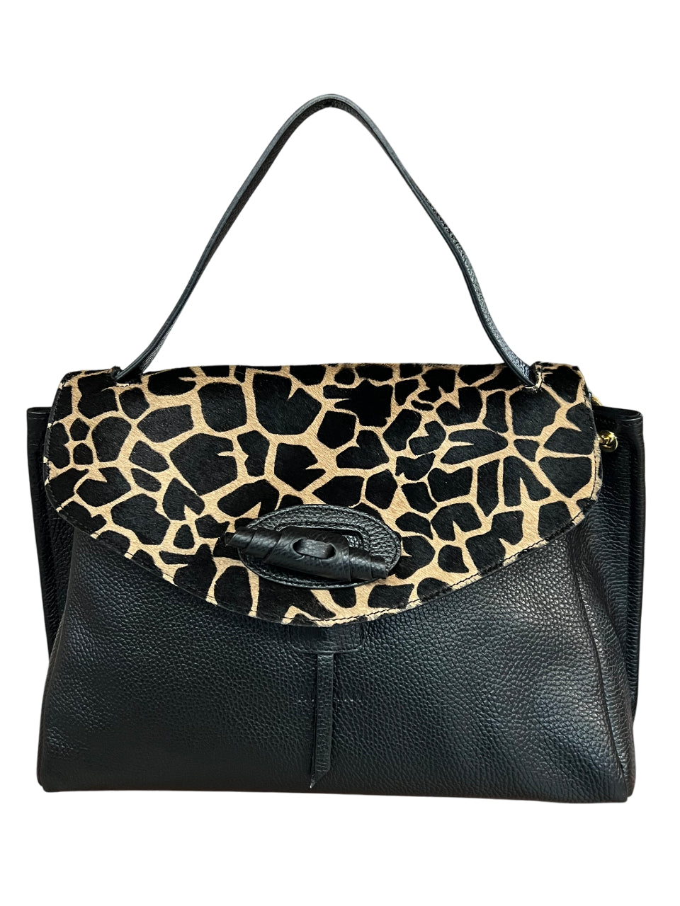 RIPANI CATERINA E281ZO L – Borsa a mano in pelle nera con inserto cavallino (Made in Italy)