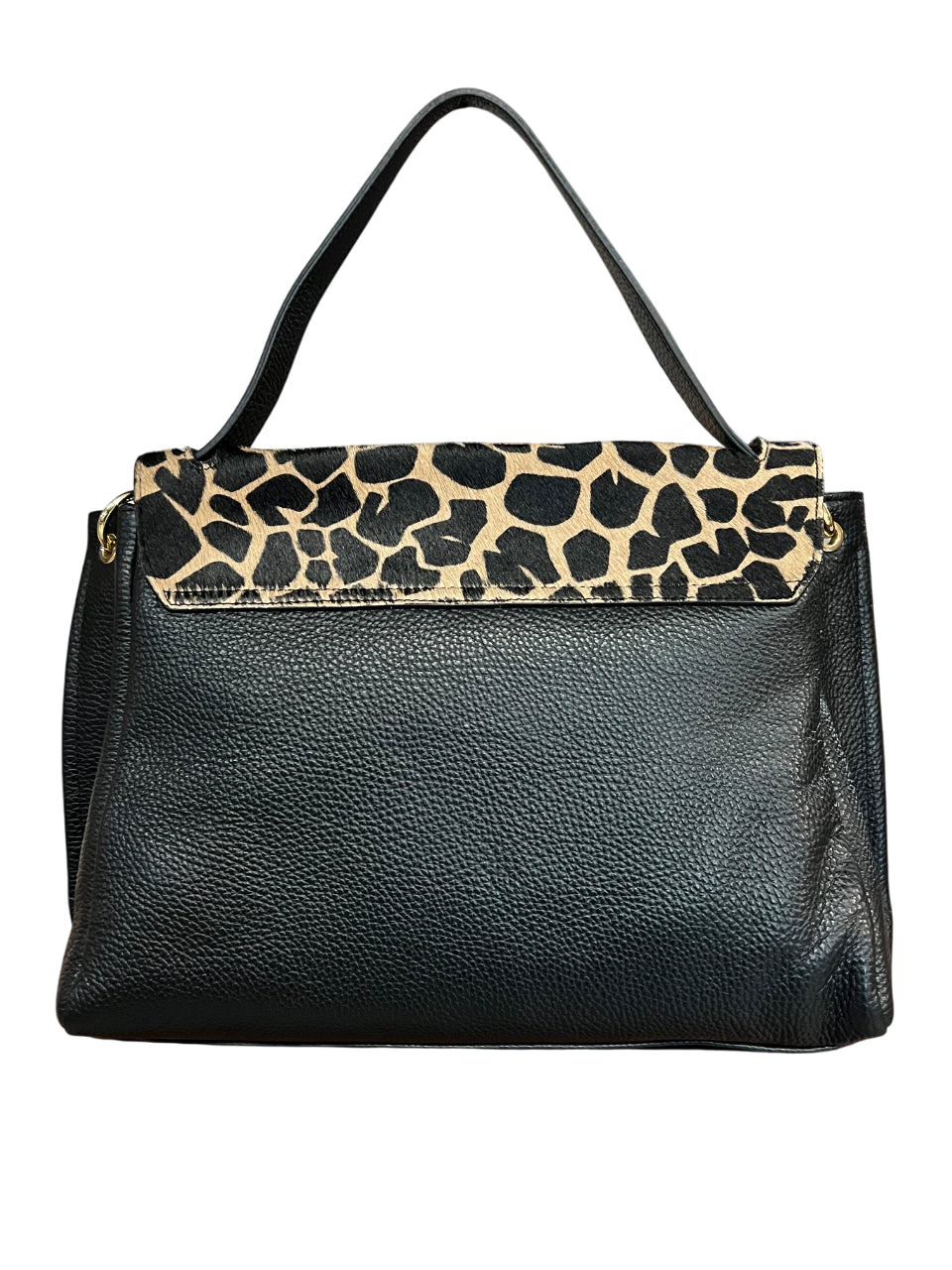 RIPANI CATERINA E281ZO L – Borsa a mano in pelle nera con inserto cavallino (Made in Italy)