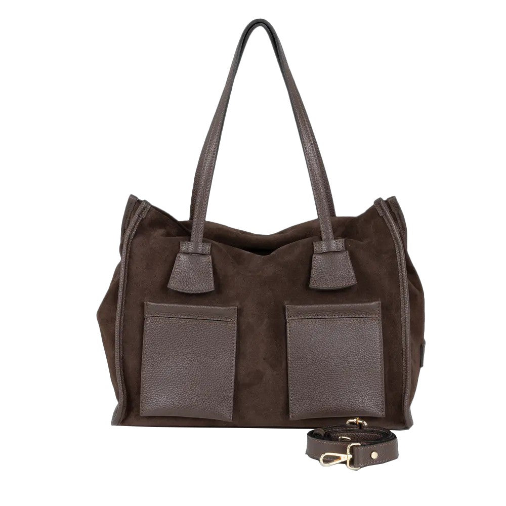 RIPANI Alda Tote Bag L I621ON – Borsa in pelle effetto cervo cioccolato (Made in Italy)