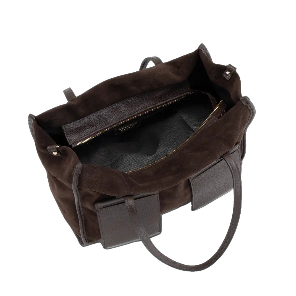 RIPANI Alda Tote Bag L I621ON – Borsa in pelle effetto cervo cioccolato (Made in Italy)