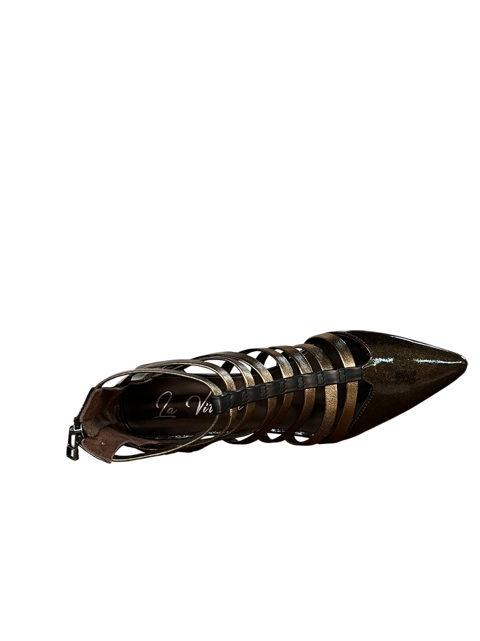 LA VITRINA VENEZIA NAPLACK – Scarpa donna bronzo in pelle con zip dietro tacco 5 cm Made in Italy