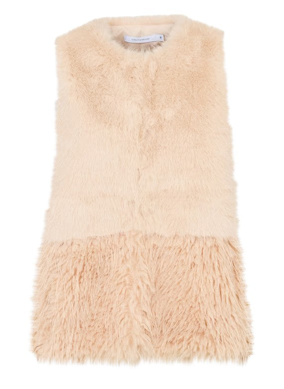 La Fée Maraboutée Gilet Donna in Ecopelliccia Ecru con Balza a Contrasto – EDMA
