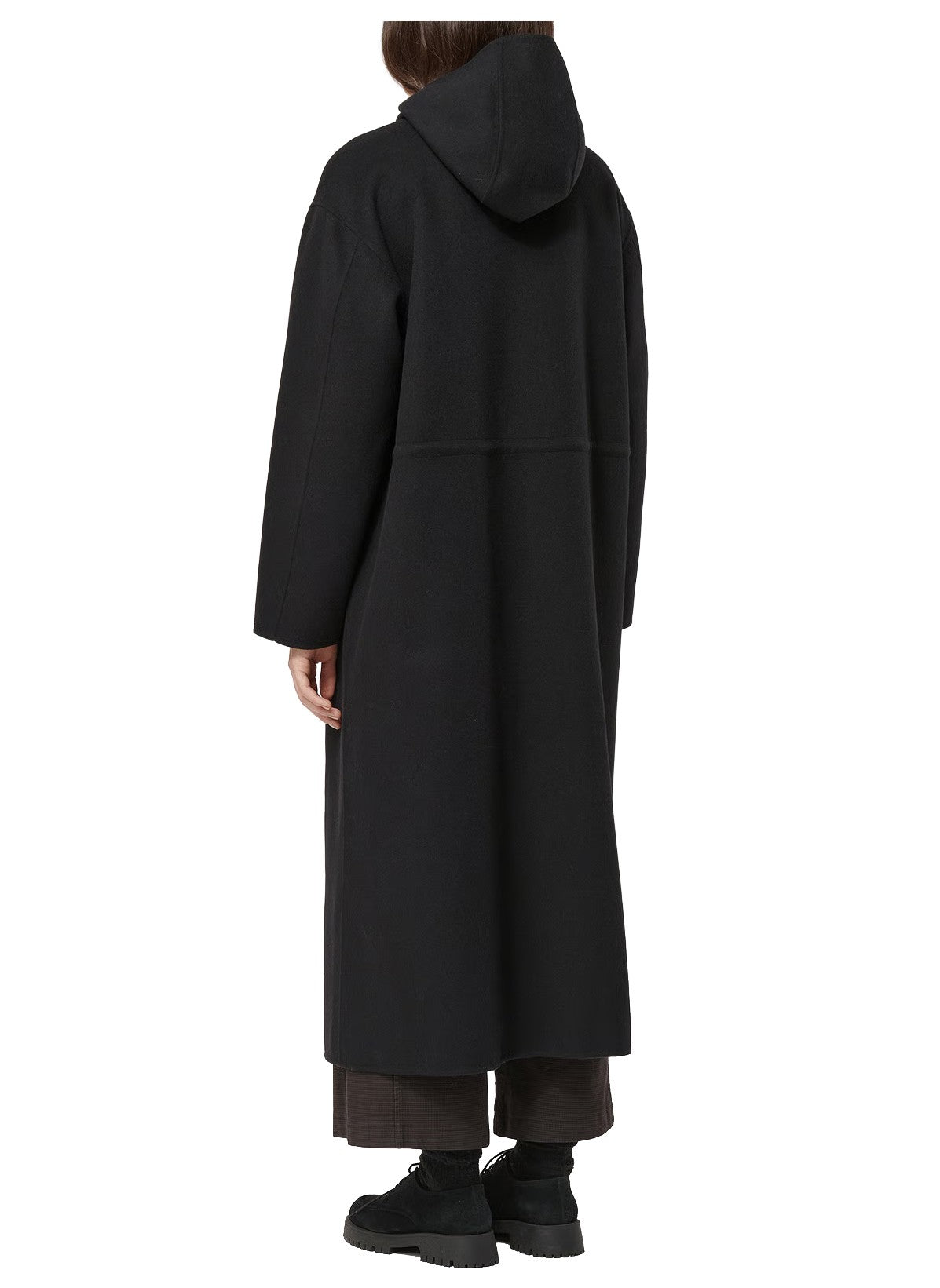 HUMILITY maxi cappotto donna lana bicolore nero marrone cappuccio RCS