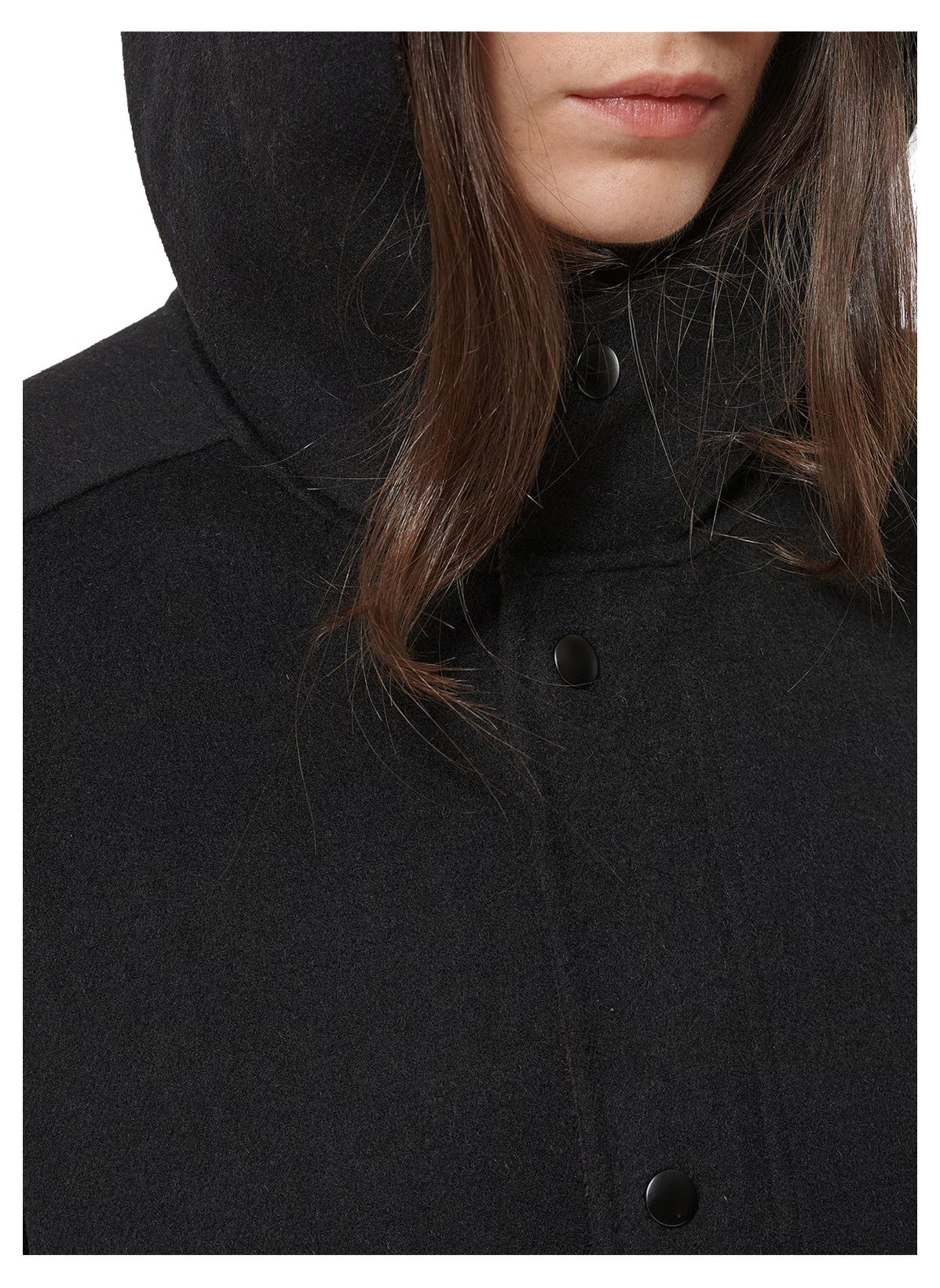 HUMILITY maxi cappotto donna lana bicolore nero marrone cappuccio RCS