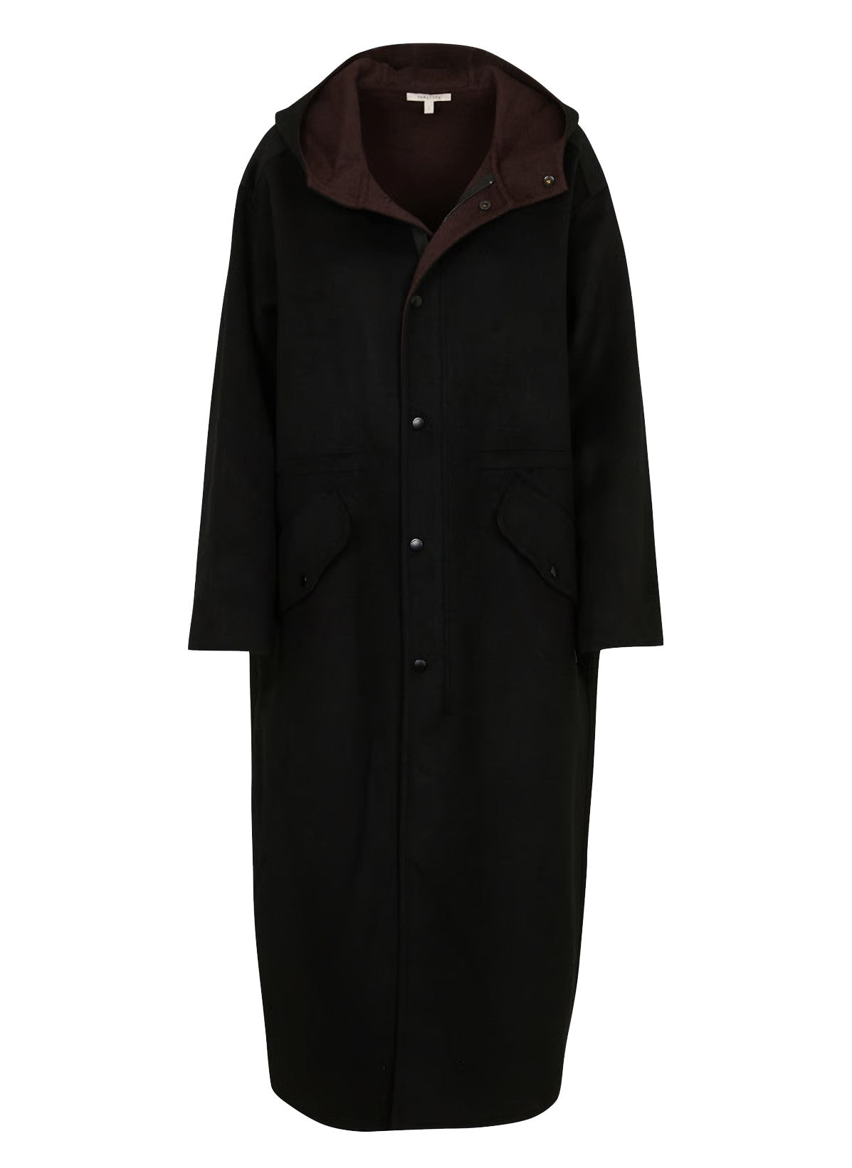 HUMILITY maxi cappotto donna lana bicolore nero marrone cappuccio RCS